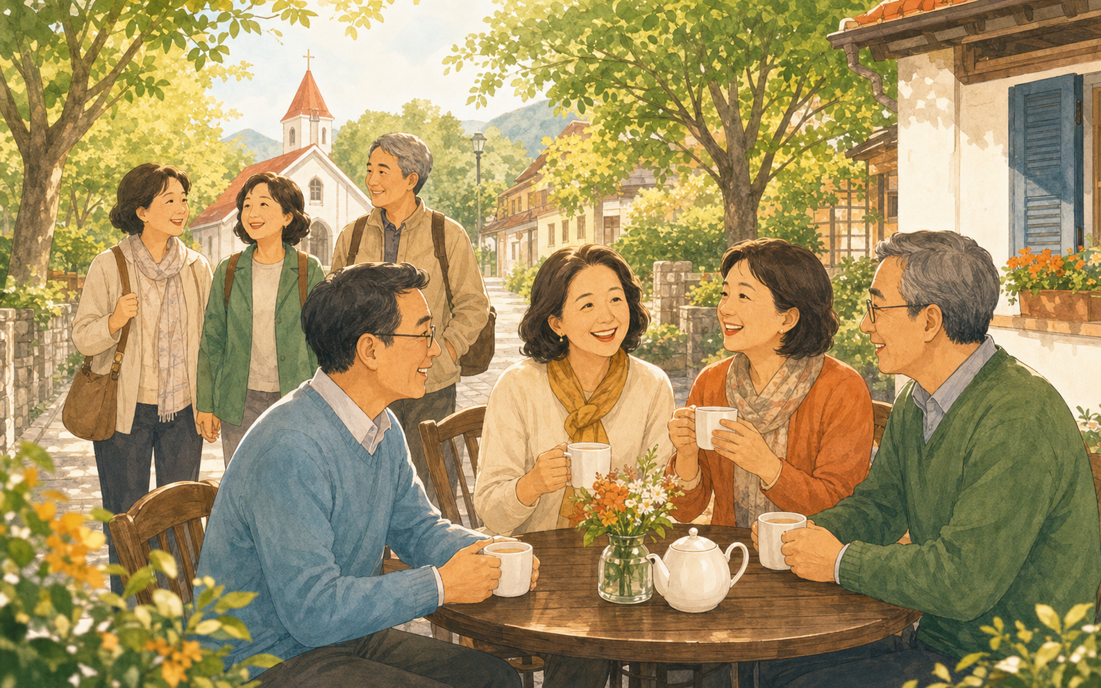 成人團契小組出遊插畫