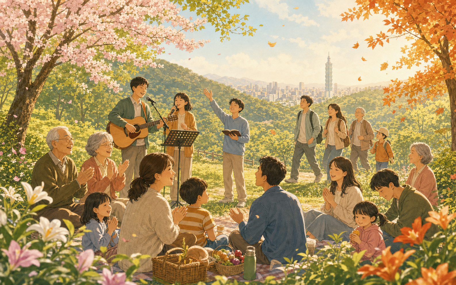 春季出遊與秋季野外崇拜插畫